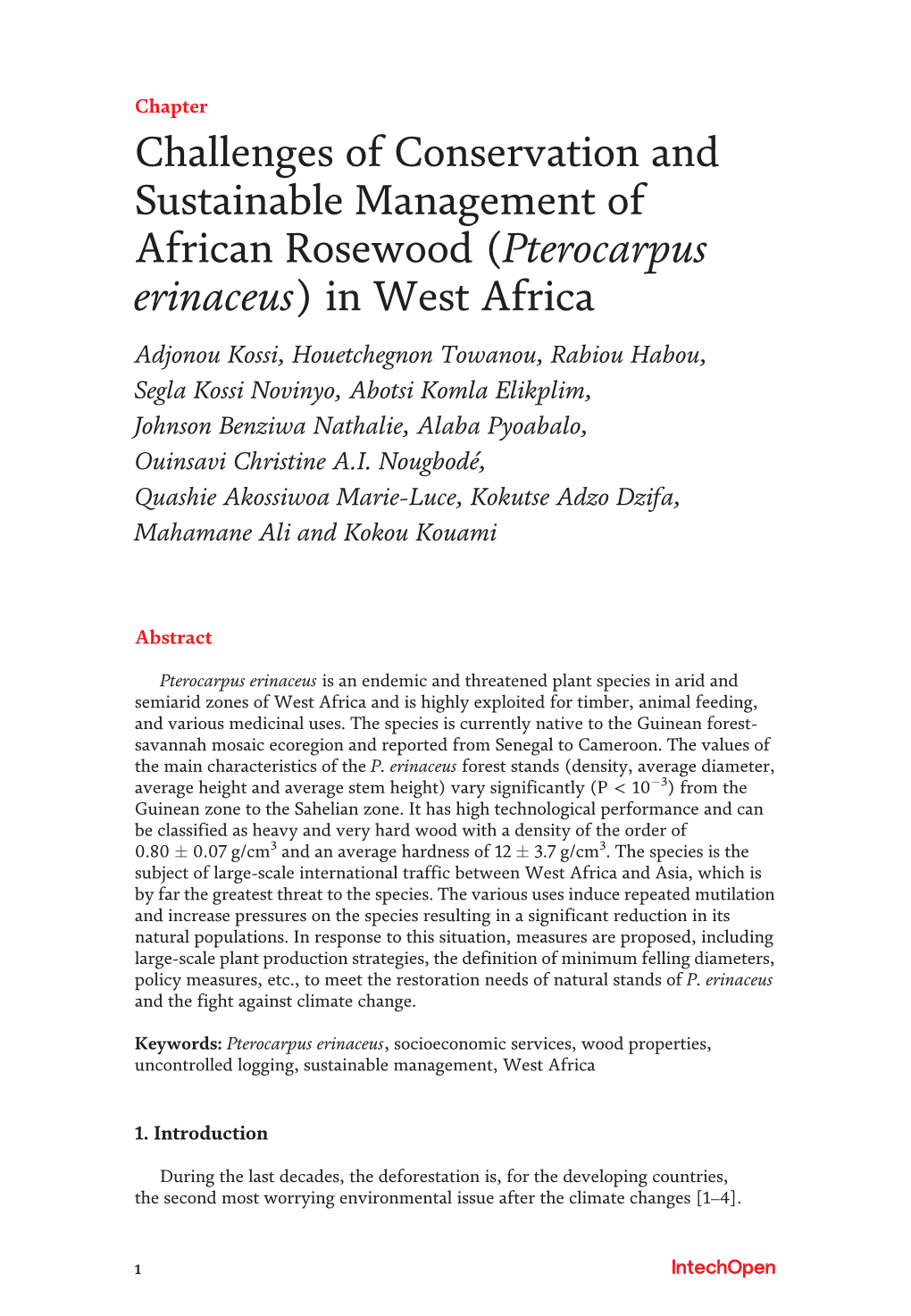 Challenges of Conservation and Sustainable Management of African Rosewood (Pterocarpus Erinaceus) in West Africa