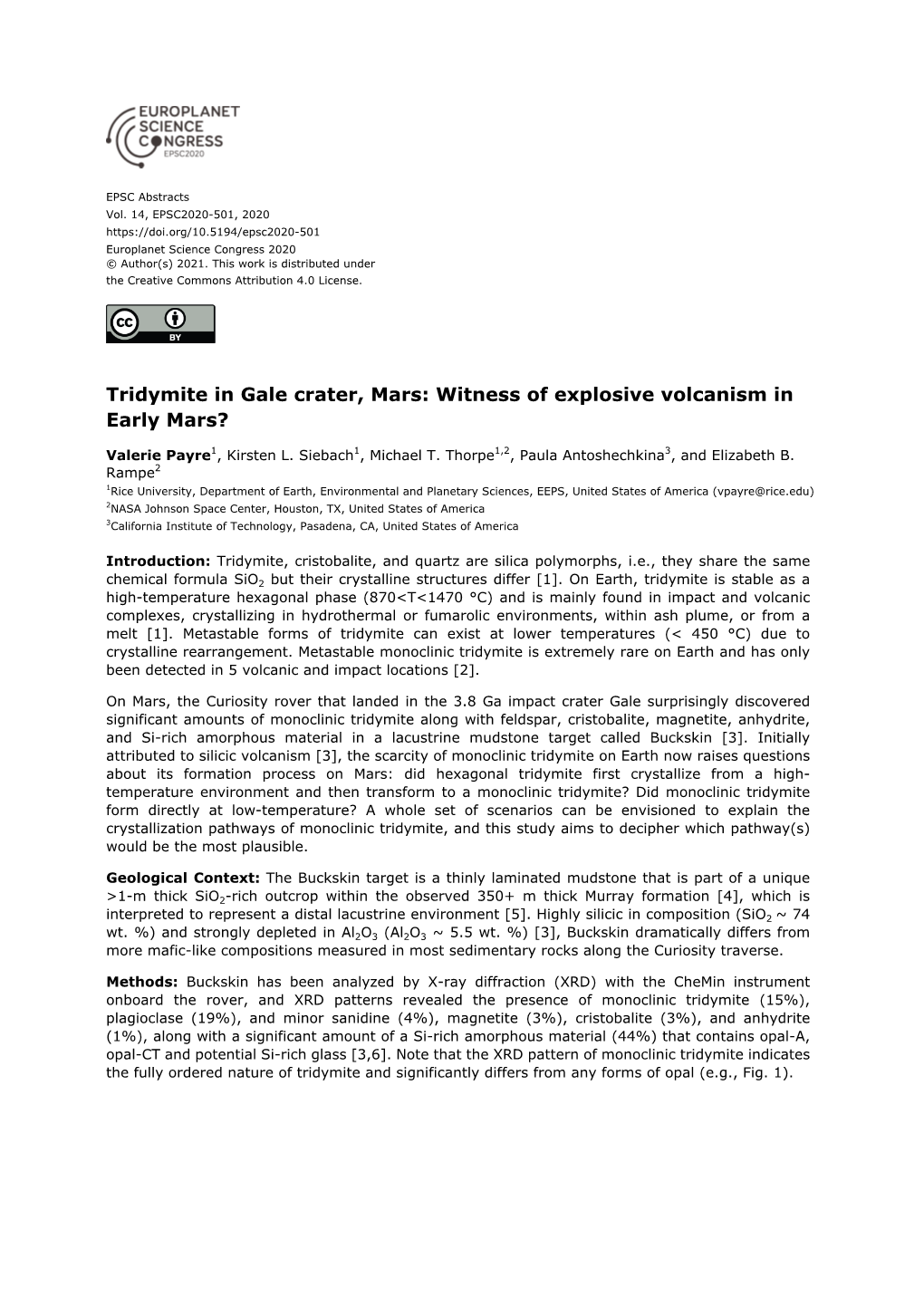 Tridymite in Gale Crater, Mars: Witness of Explosive Volcanism in Early Mars?