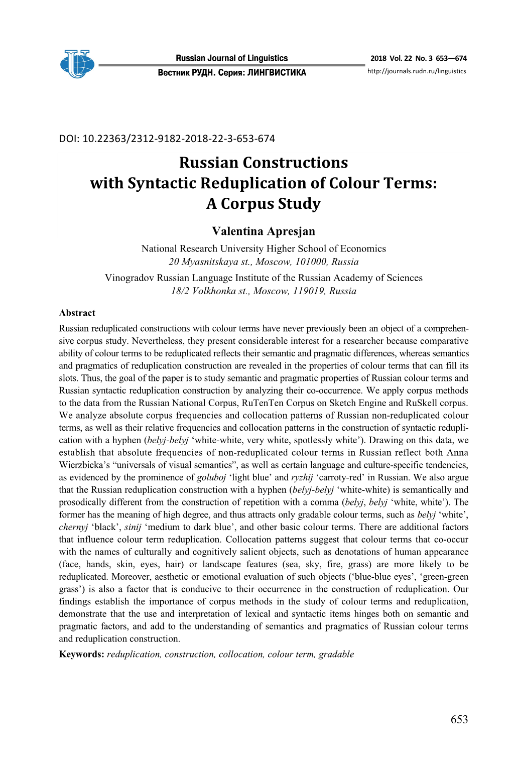 Russian Constructions with Syntactic Reduplication of Colour Terms: a Corpus Study