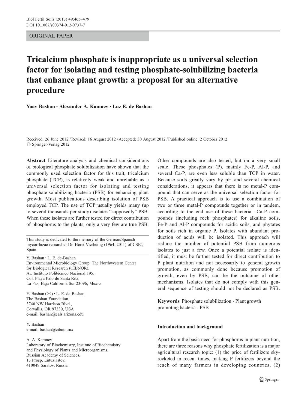 Tricalcium Phosphate Is Inappropriate As a Universal Selection Factor for Isolating and Testing Phosphate-Solubilizing Bacteria