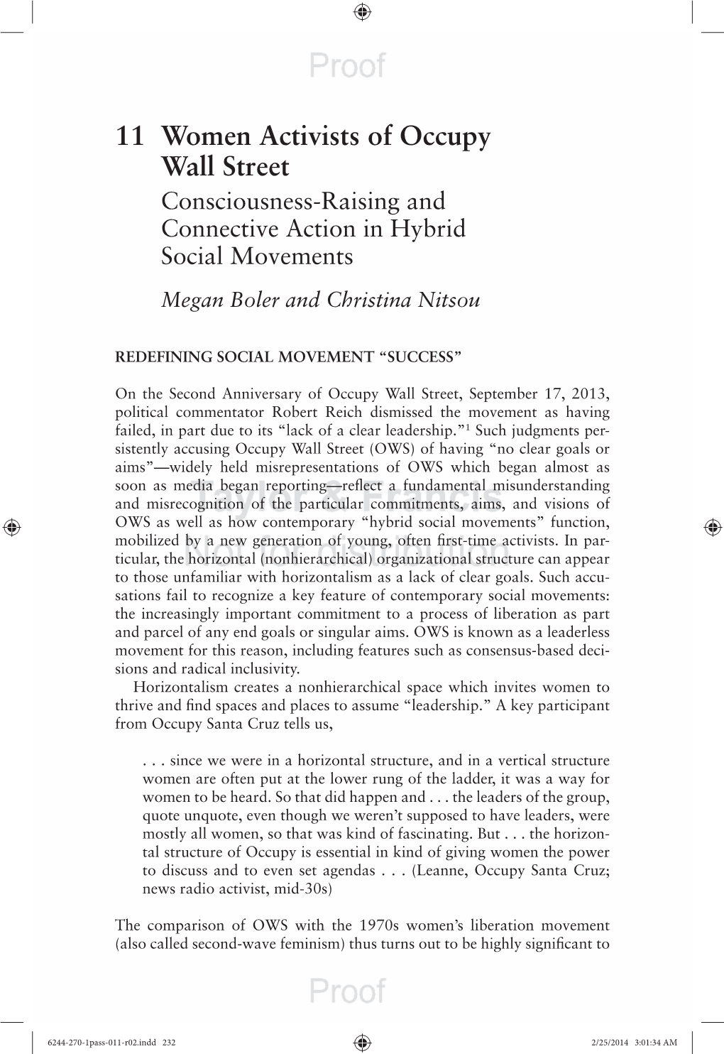 Women Activists of Occupy Wall Street Consciousness-Raising and Connective Action in Hybrid Social Movements Megan Boler and Christina Nitsou