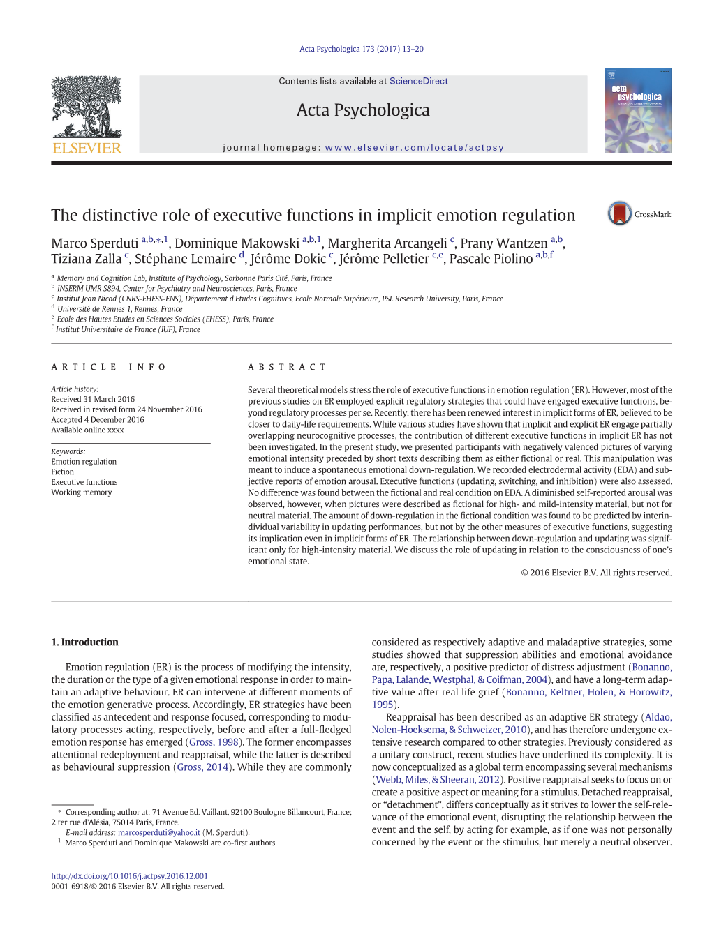 The Distinctive Role of Executive Functions in Implicit Emotion Regulation