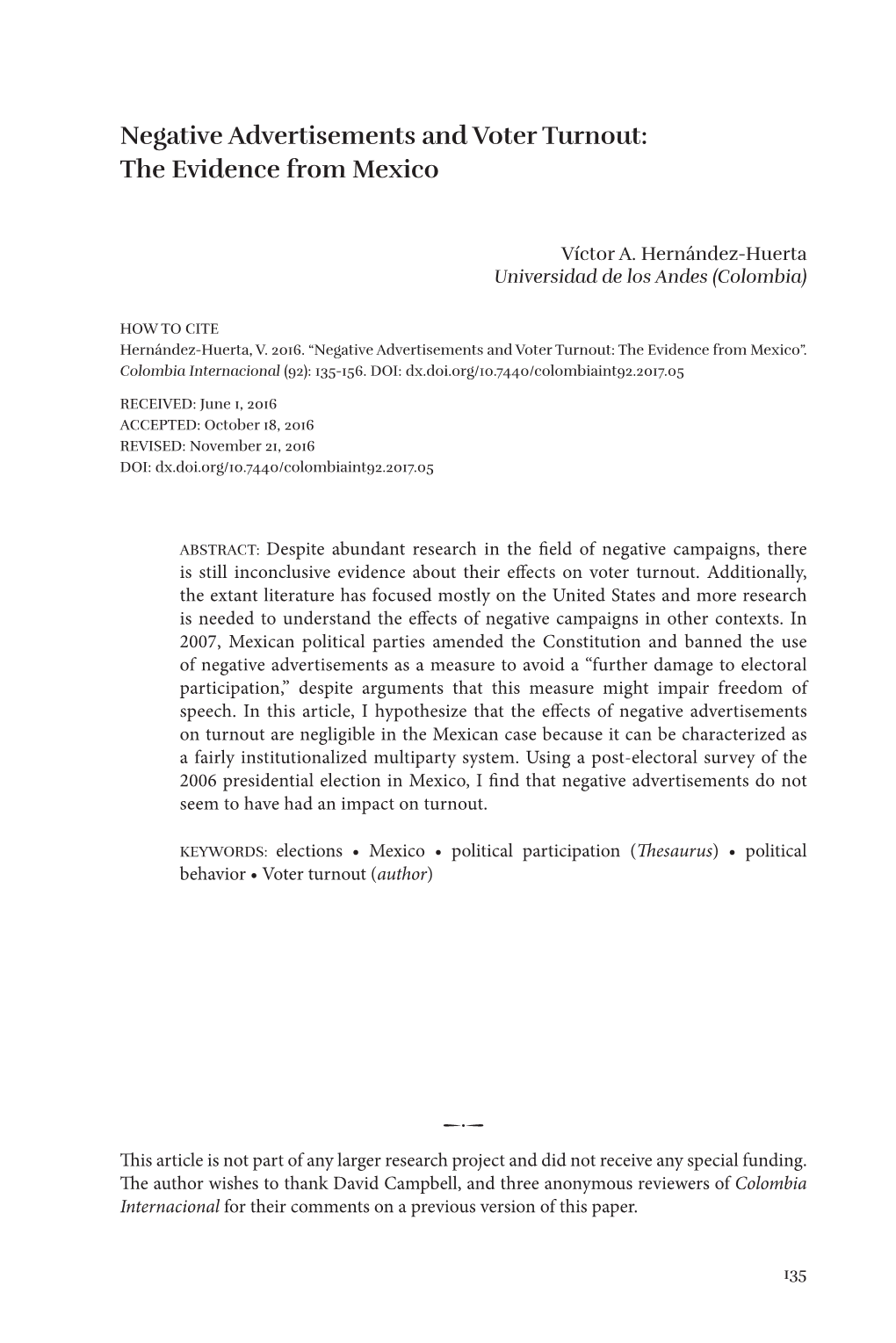 Negative Advertisements and Voter Turnout: the Evidence from Mexico