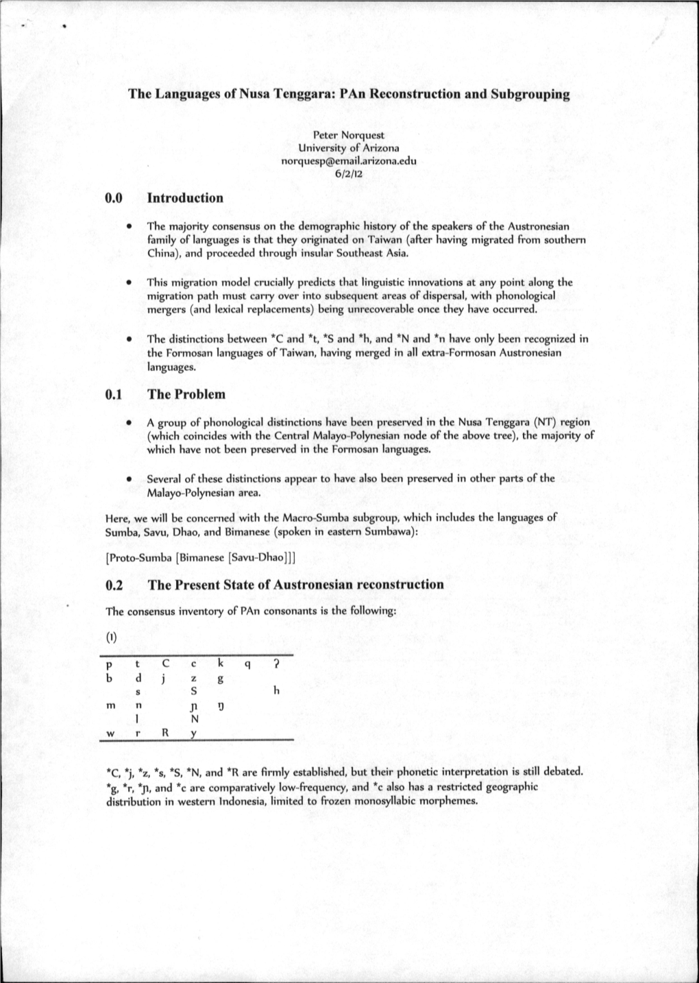 The Languages of Nusa Tenggara: Pan Reconstruction and Subgrouping