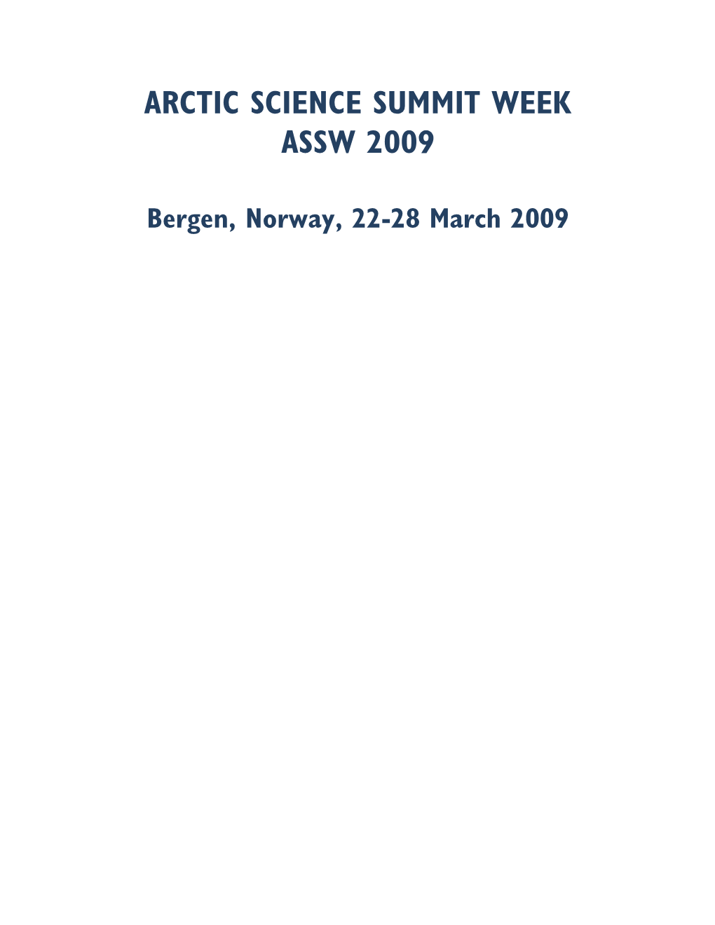 Arctic Science Summit Week Assw 2009