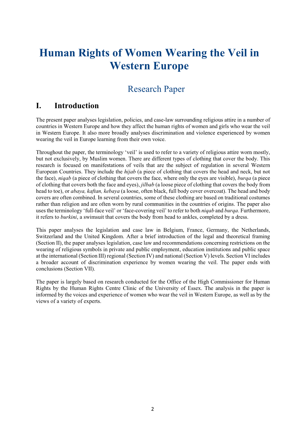 Human Rights of Women Wearing the Veil in Western Europe