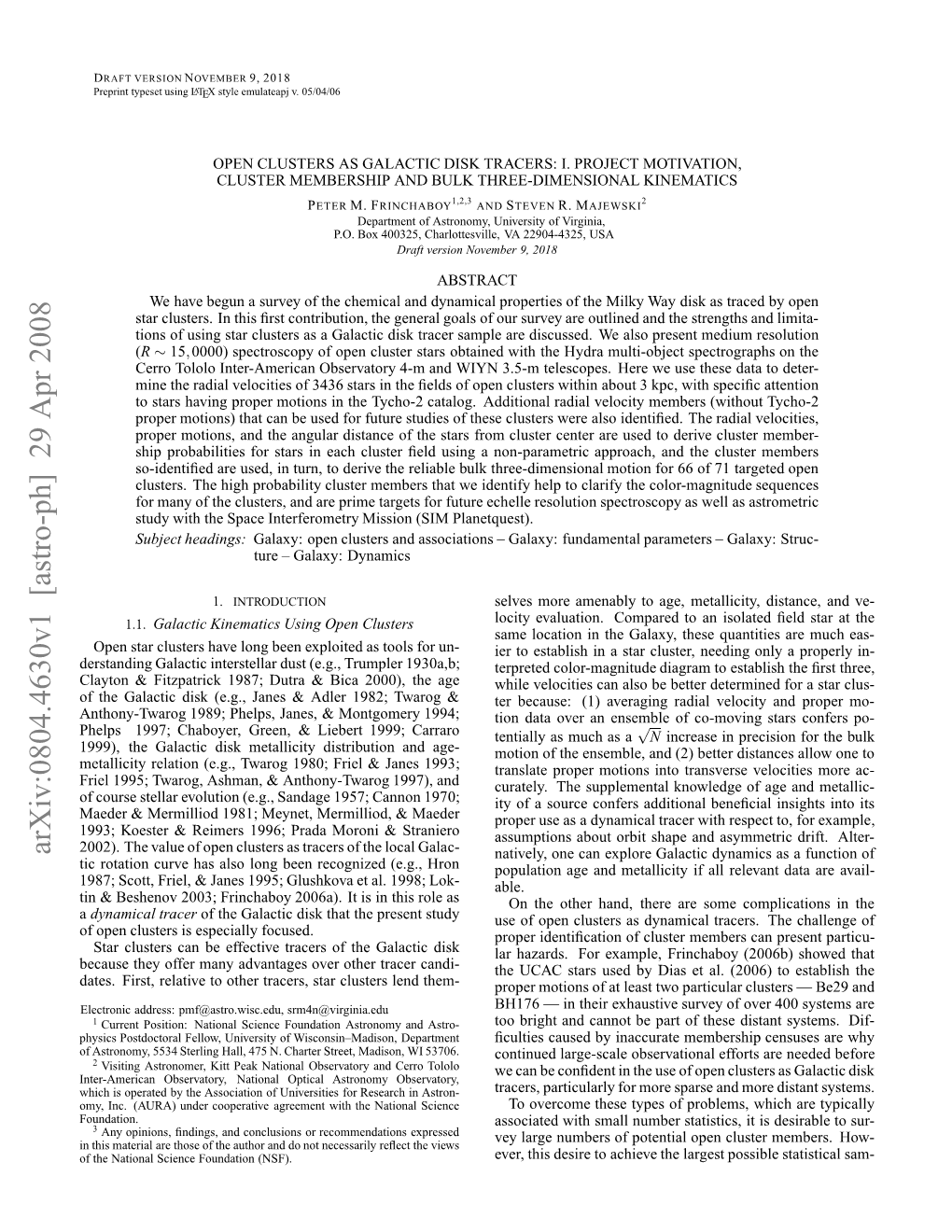 Arxiv:0804.4630V1 [Astro-Ph] 29 Apr 2008 I Ehnv20;Ficao 06) Ti Nti Oeas Role This in Is It 2006A)