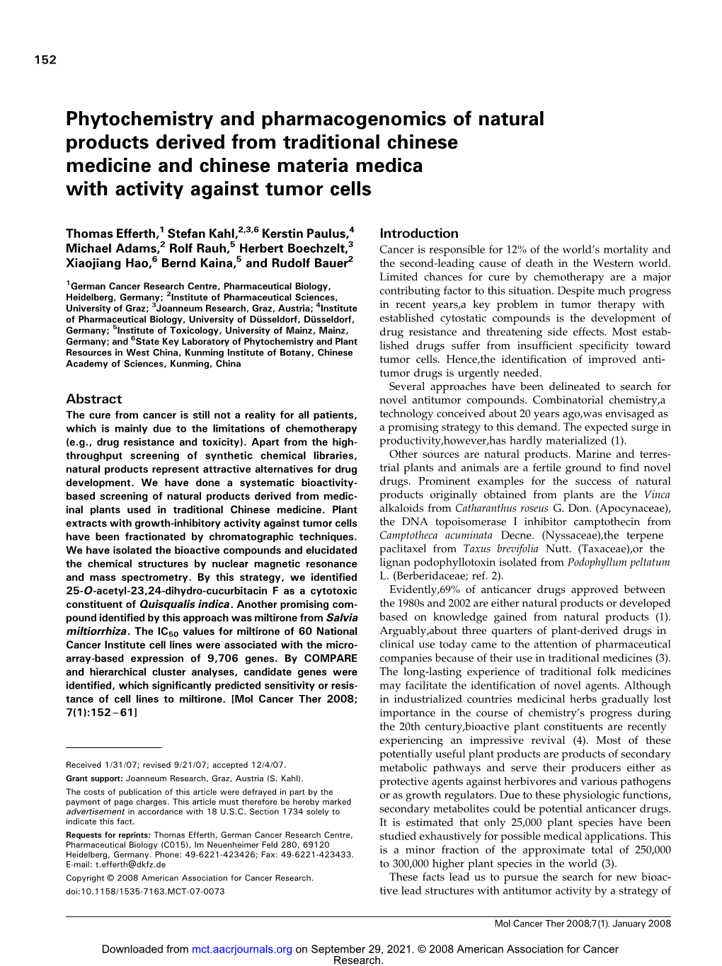 Phytochemistry and Pharmacogenomics of Natural Products Derived from Traditional Chinese Medicine and Chinese Materia Medica with Activity Against Tumor Cells