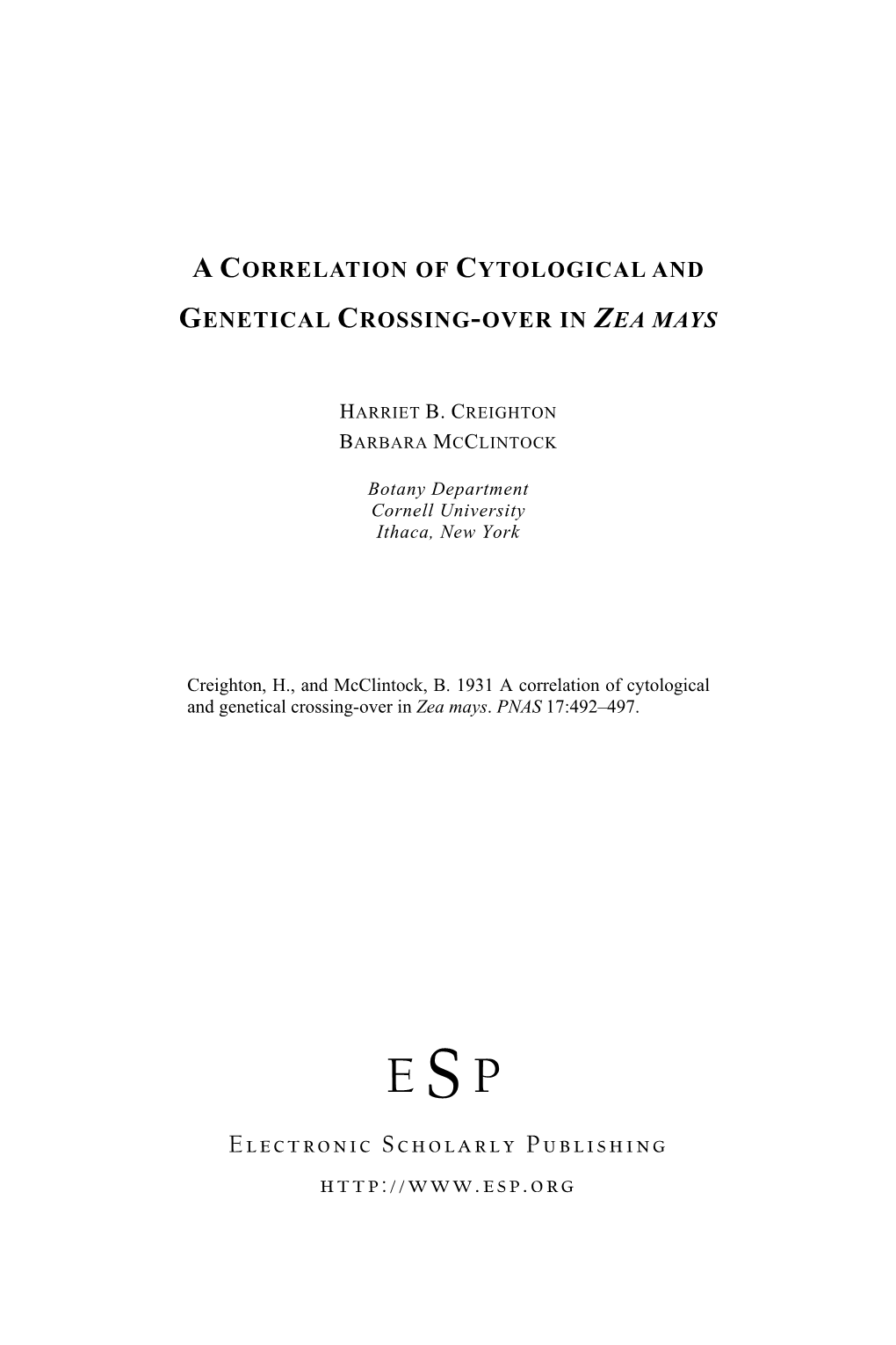 A Correlation of Cytological and Genetical Crossing-Over in Zea Mays. PNAS 17:492–497