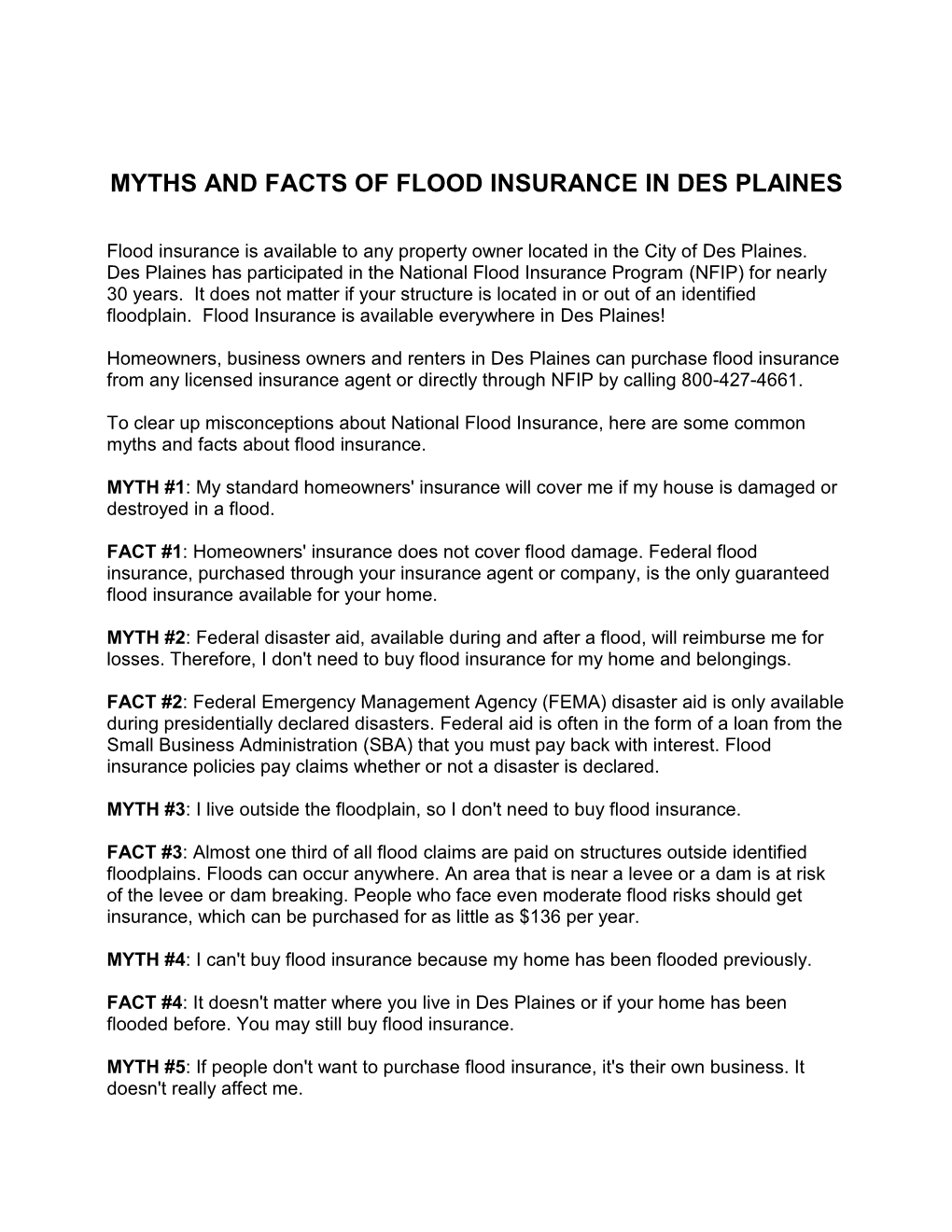 Myths and Facts of Flood Insurance in Des Plaines