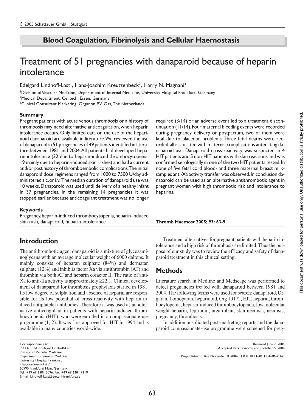 Treatment of 51 Pregnancies with Danaparoid Because of Heparin