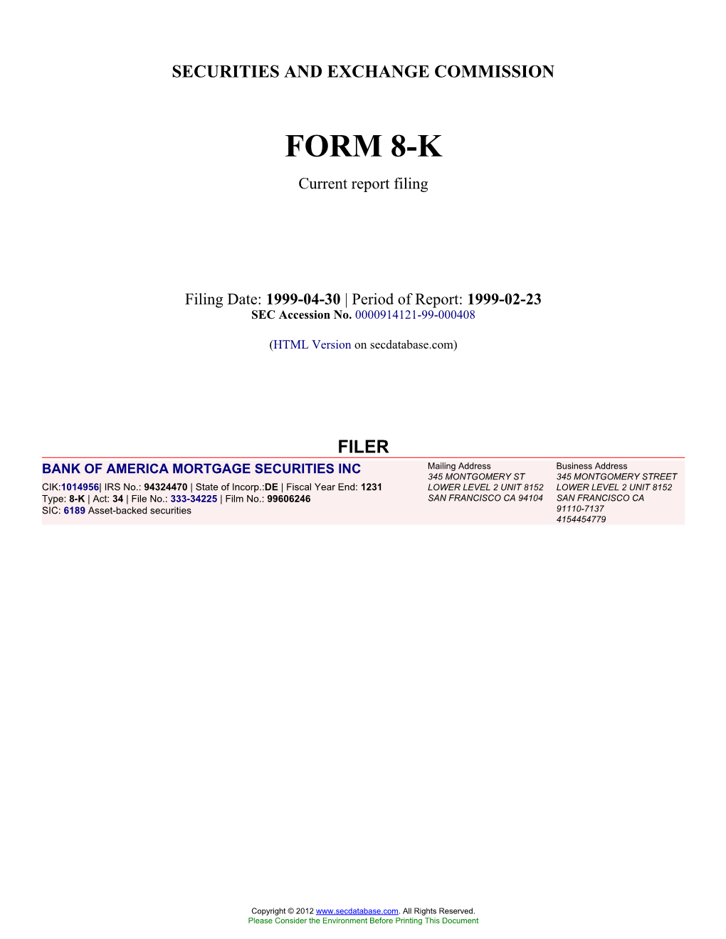 Bank of America Mortgage Securities