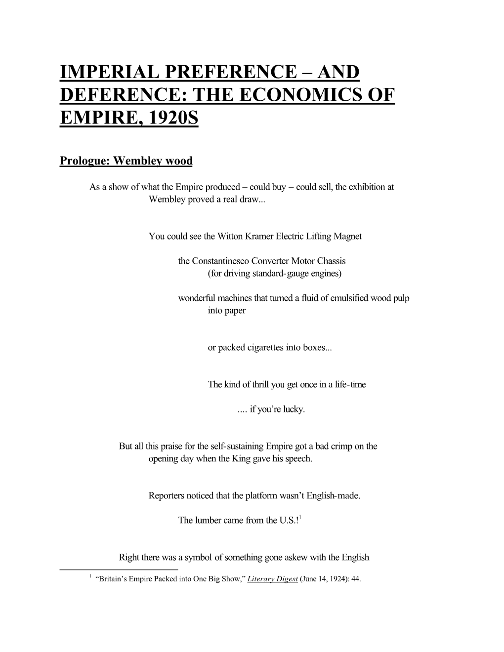 Imperial Preference – and Deference: the Economics of Empire, 1920S