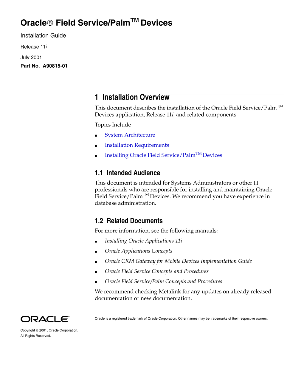 Oracle® Field Service/Palm Devices