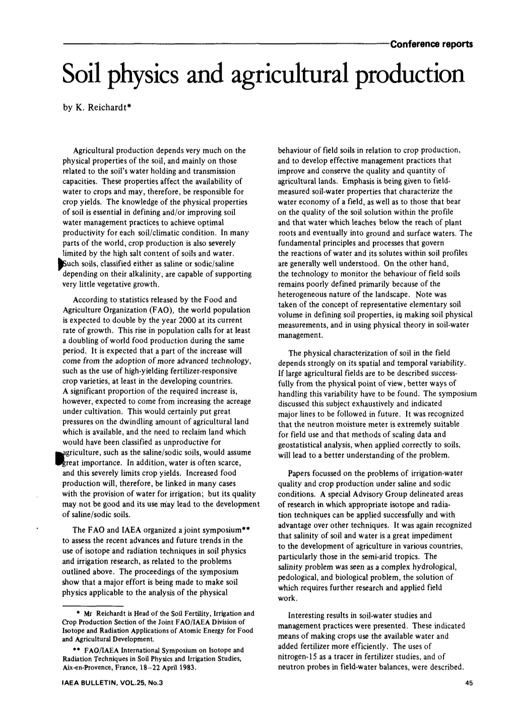 Soil Physics and Agricultural Production