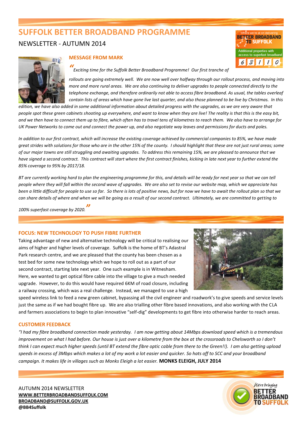 AUTUMN 2014 NEWSLETTER BROADBAND@SUFFOLK.GOV.UK @Bb4suffolk