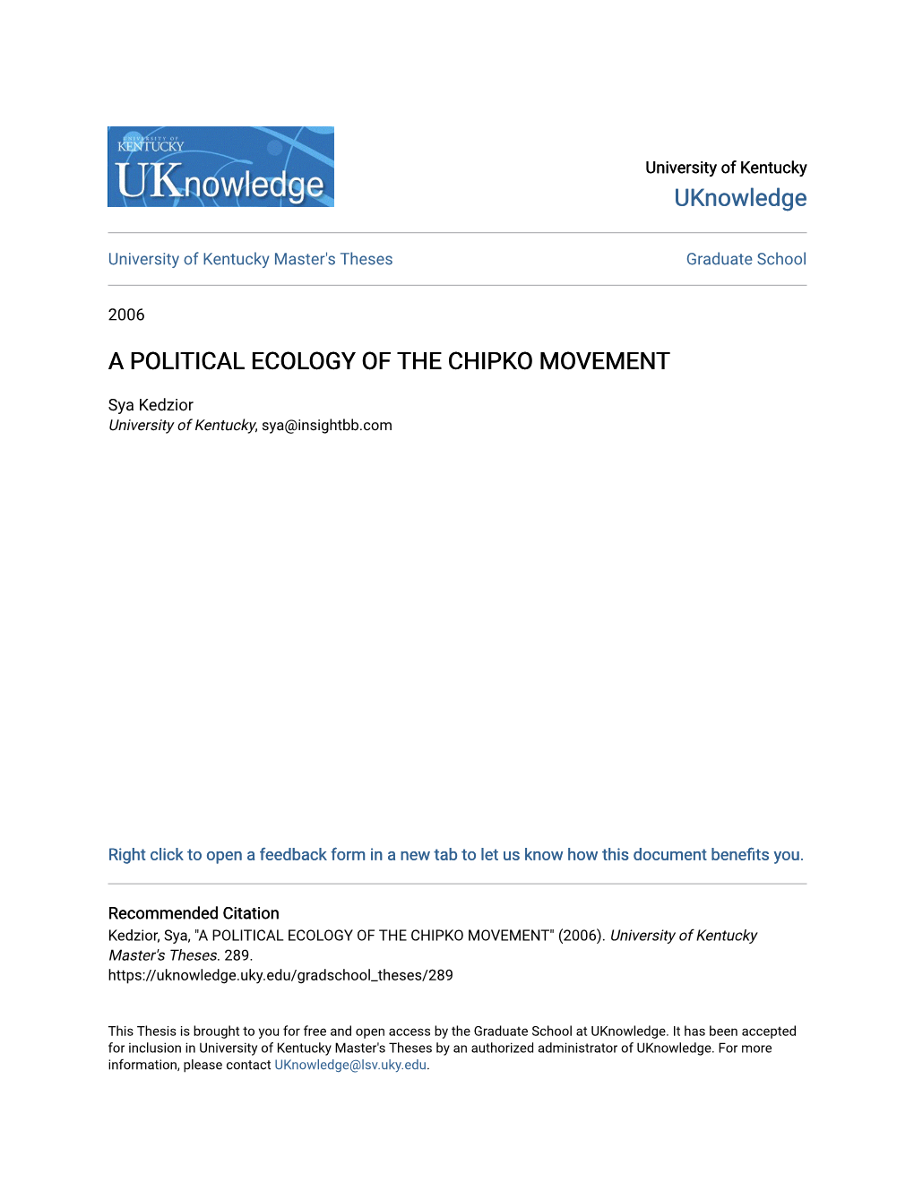 A Political Ecology of the Chipko Movement