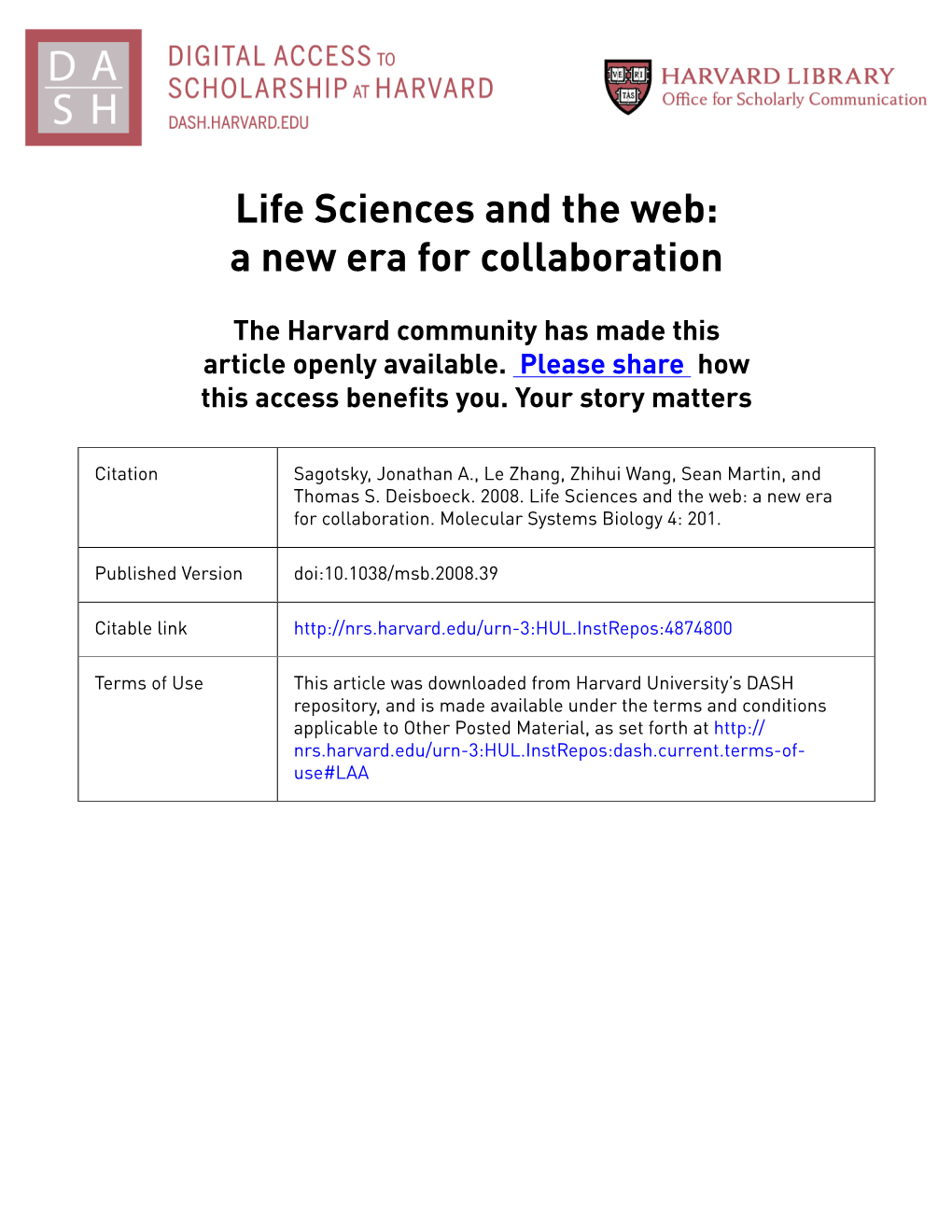 Life Sciences and the Web: a New Era for Collaboration