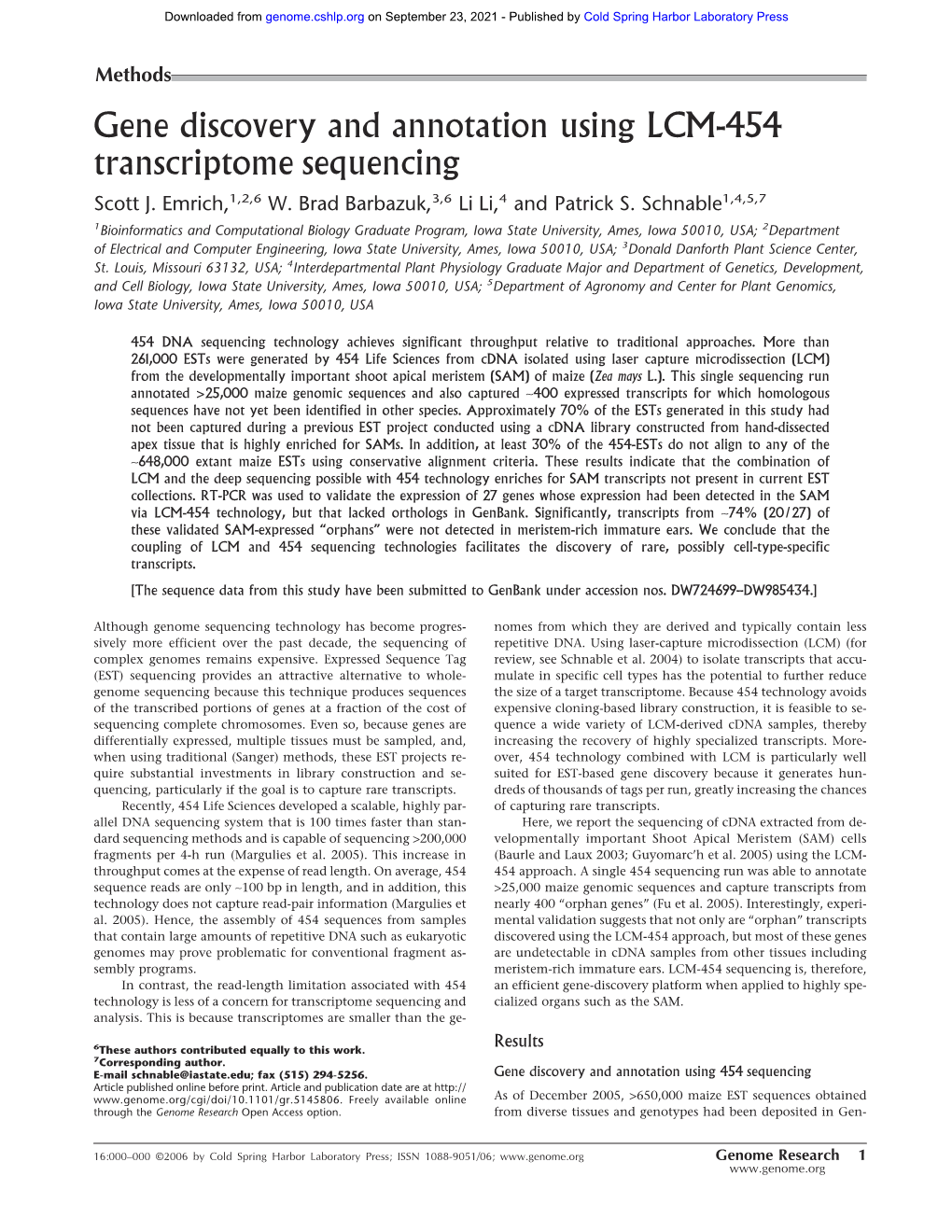 Gene Discovery and Annotation Using LCM-454 Transcriptome Sequencing Scott J