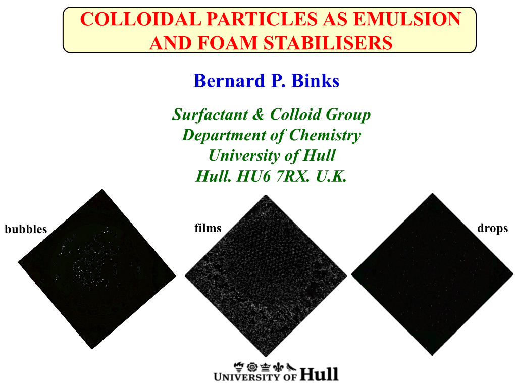 Bernard P. Binks Surfactant & Colloid Group Department of Chemistry University of Hull Hull