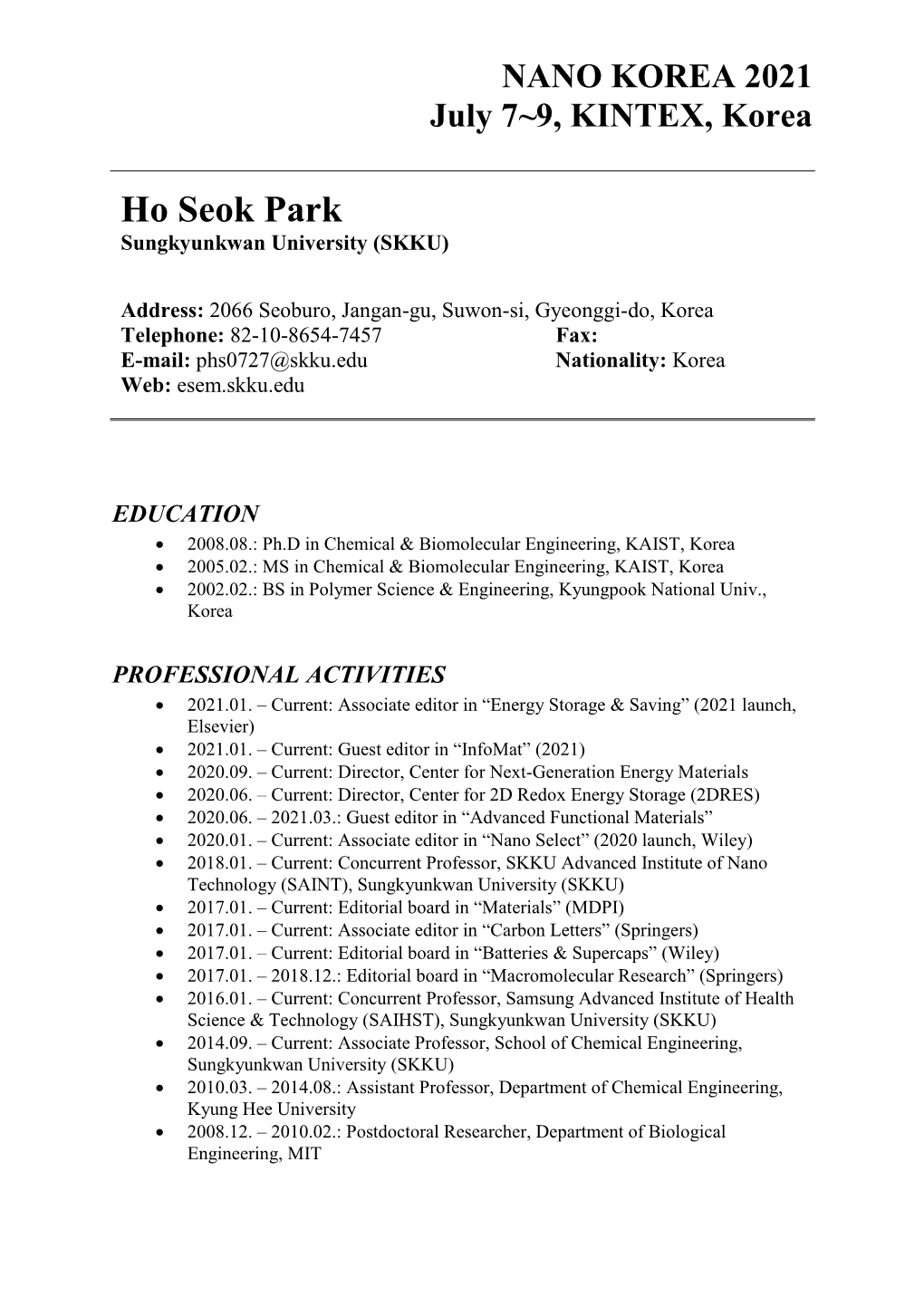 Ho Seok Park Sungkyunkwan University (SKKU)