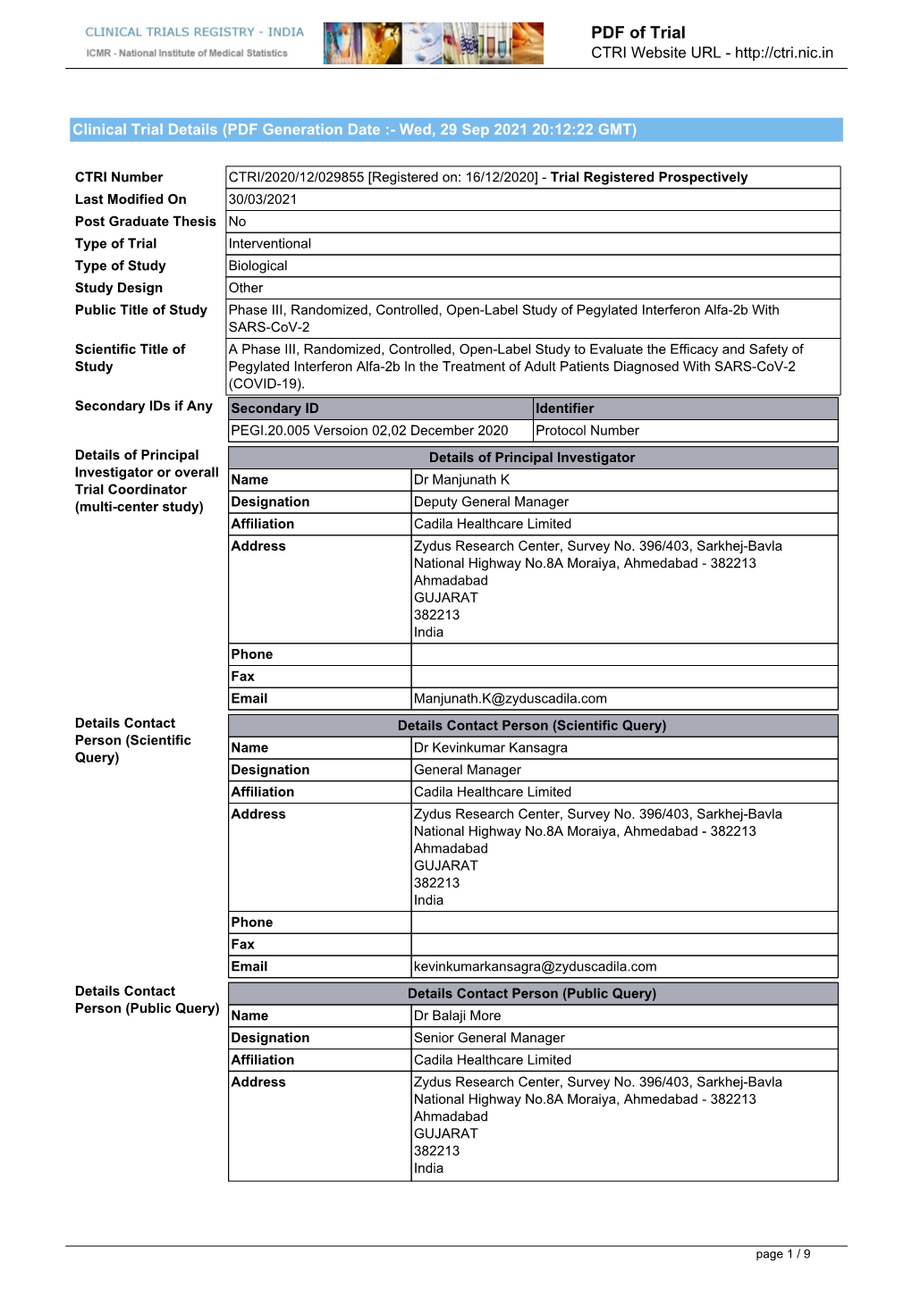 Clinical Trial Details (PDF Generation Date :- Tue, 07 Sep 2021 08