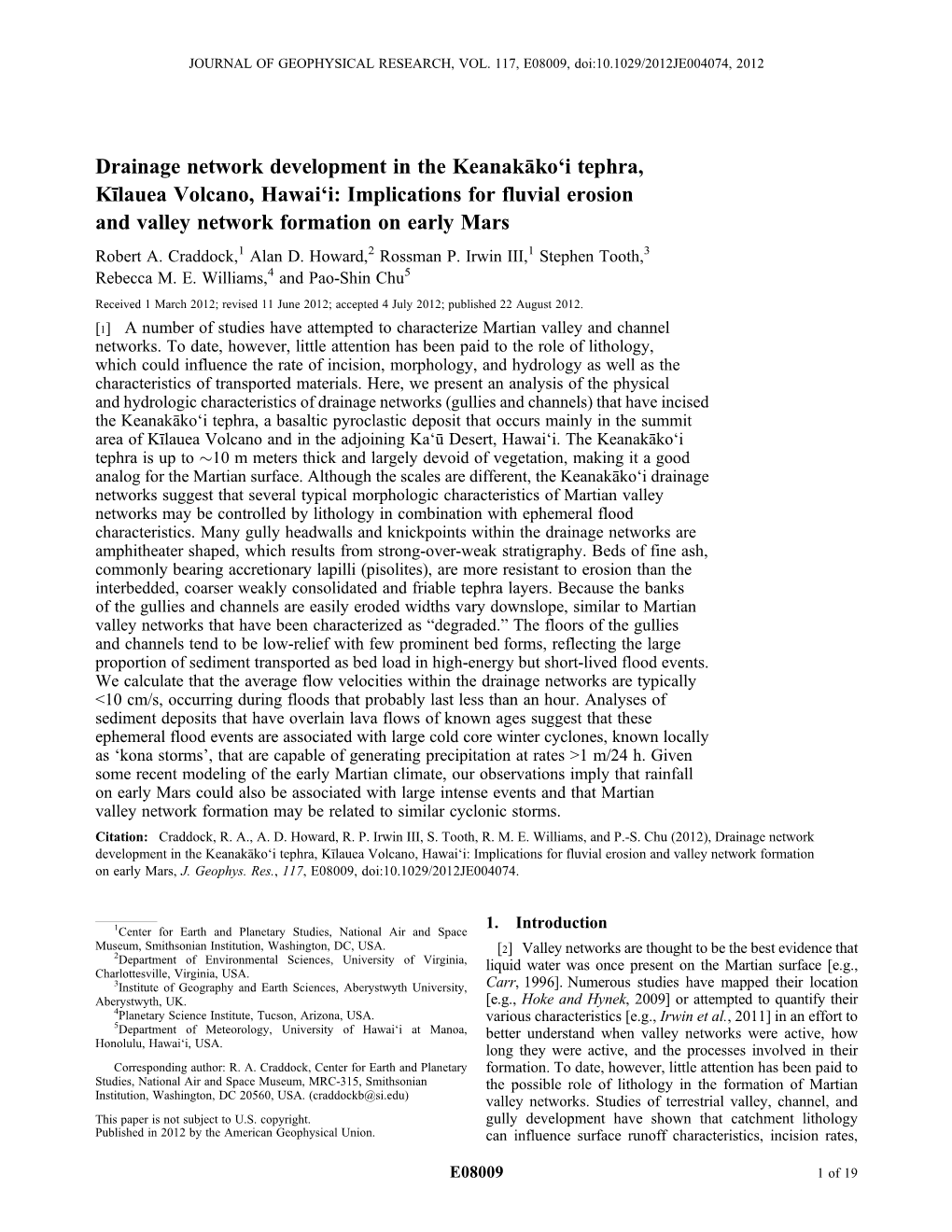 Drainage Network Development in the Keanakāko'i