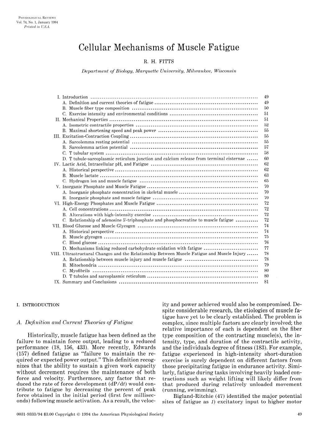 Cellular Mechanisms of Muscle Fatigue