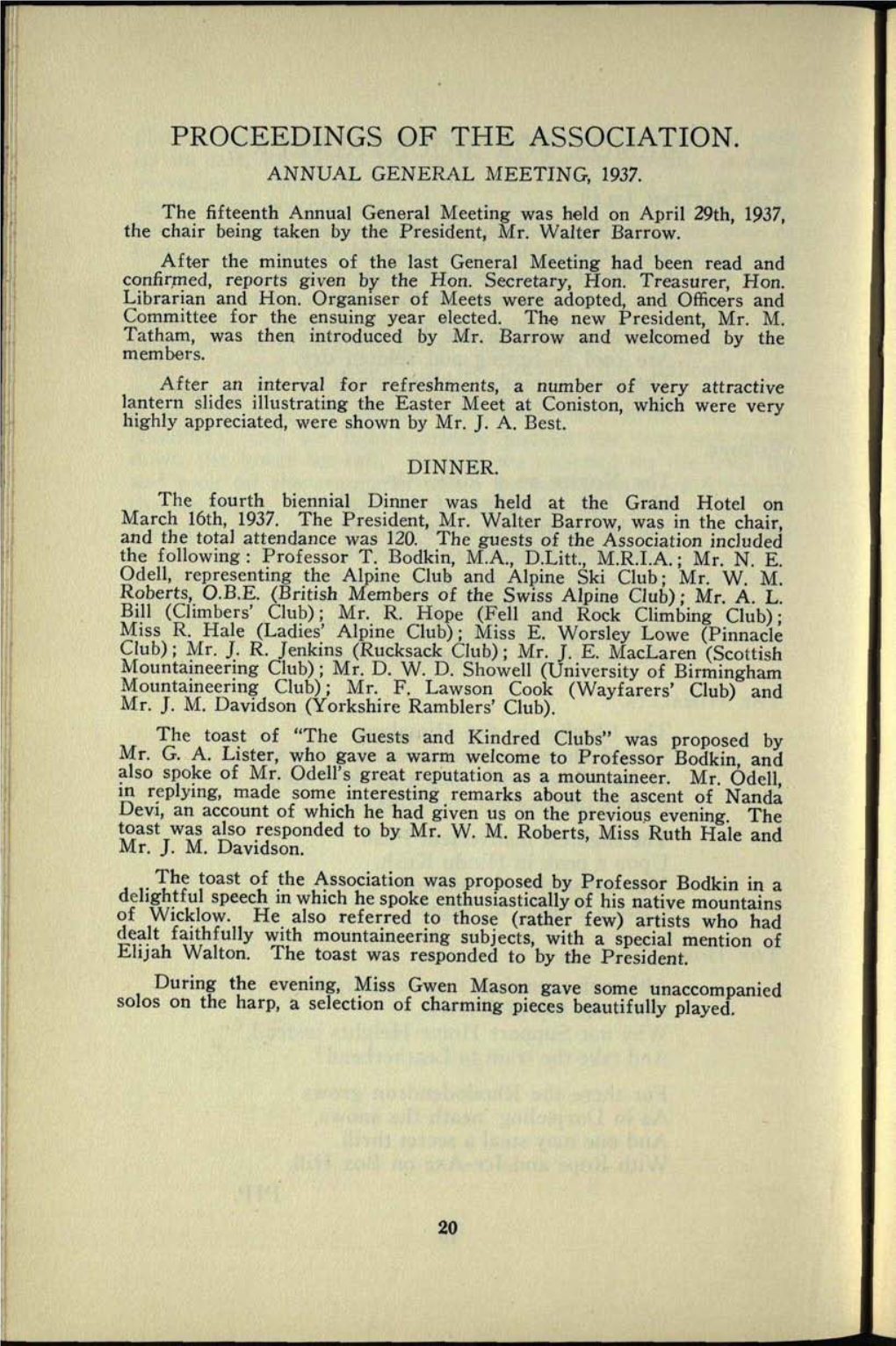 Proceedings of the Association. Annual General Meeting, 1937