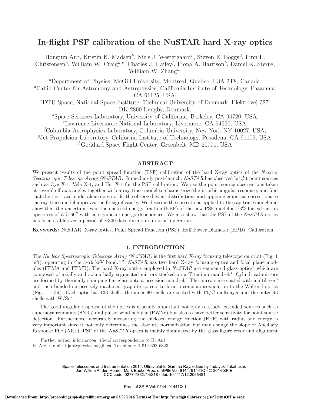 In-Flight PSF Calibration of the Nustar Hard X-Ray Optics