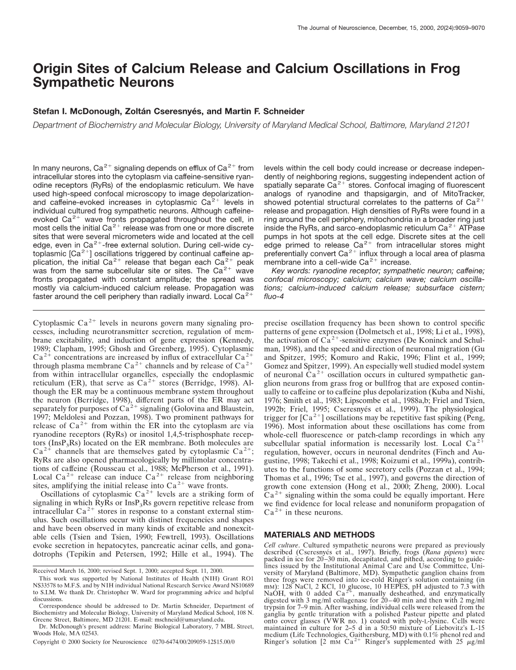 Origin Sites of Calcium Release and Calcium Oscillations in Frog Sympathetic Neurons