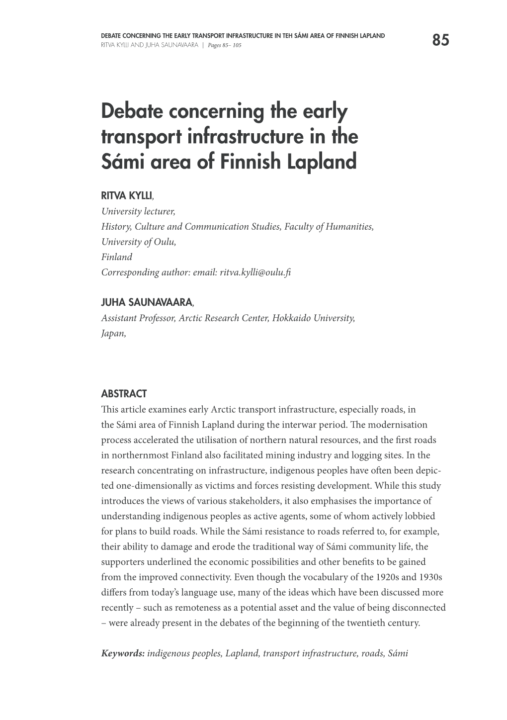 Debate Concerning the Early Transport Infrastructure in the Sámi Area of Finnish Lapland