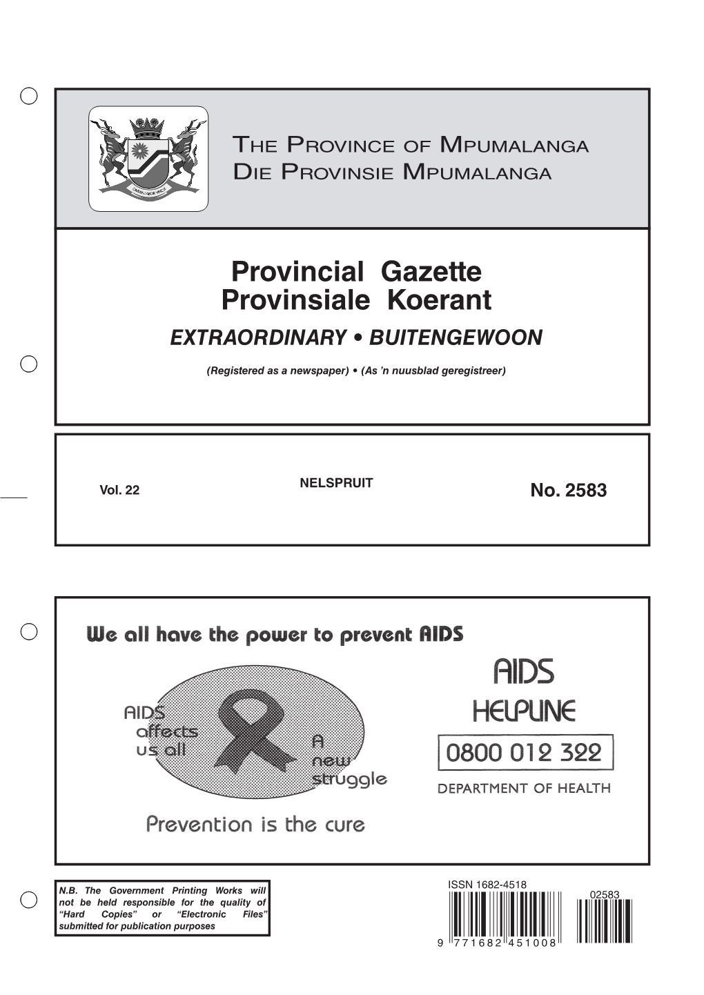 Provincial Gazette Provinsiale Koerant EXTRAORDINARY • BUITENGEWOON