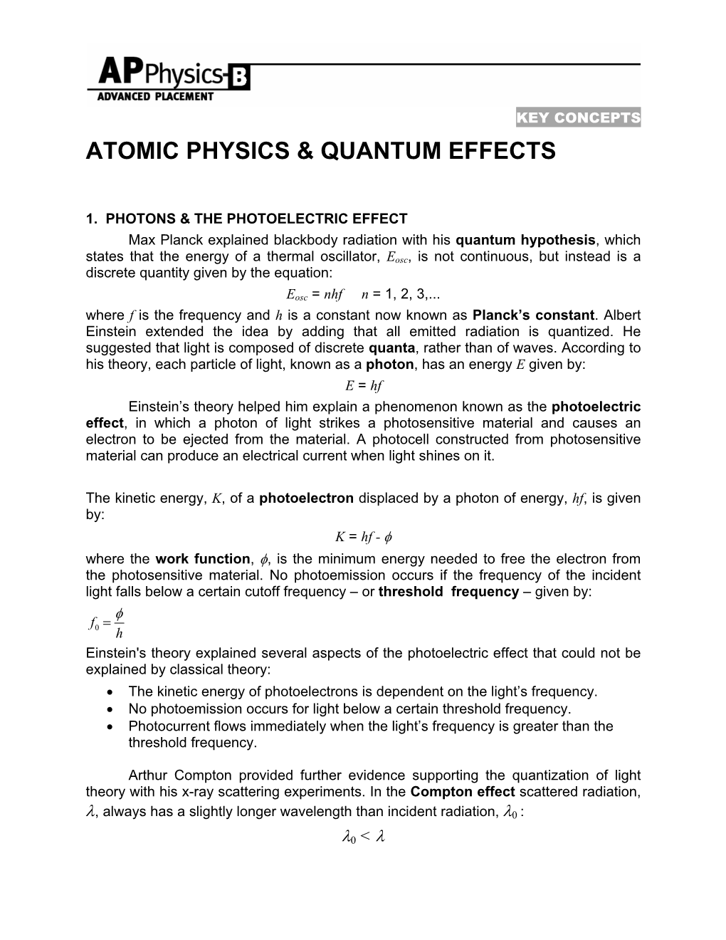 Atomic Physics & Quantum Effects
