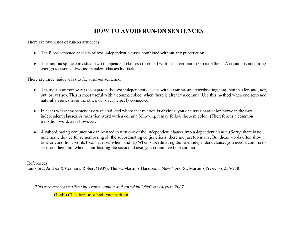 How to Avoid Run-On Sentences