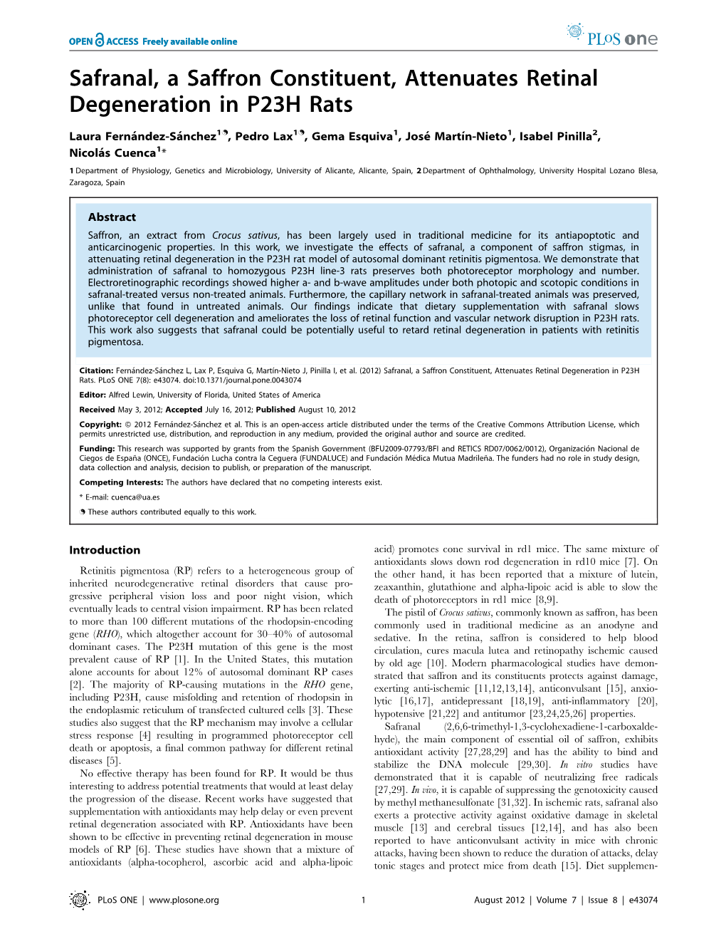 Safranal, a Saffron Constituent, Attenuates Retinal Degeneration in P23H Rats