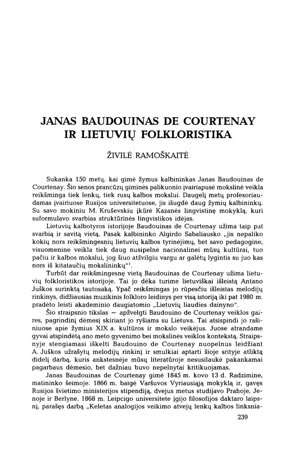 Janas Baudouinas De Courtenay Ir Lietuvių Folkloristika