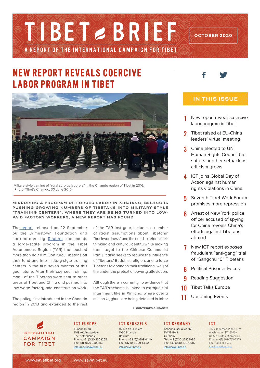 Tibet Brief October 2020 a Report of the International Campaign for Tibet