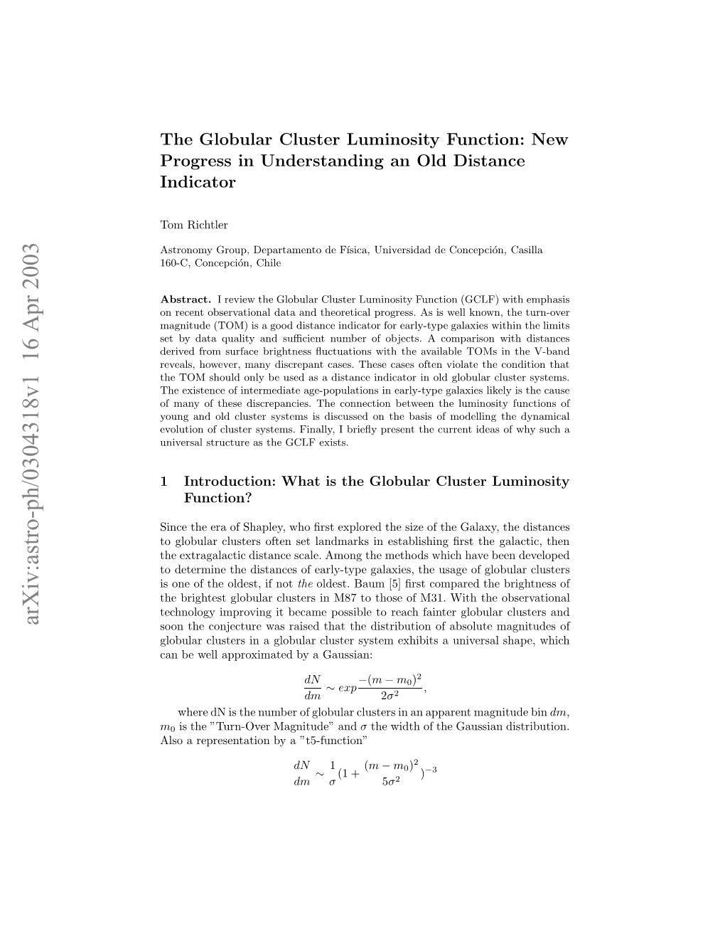 Arxiv:Astro-Ph/0304318V1 16 Apr 2003