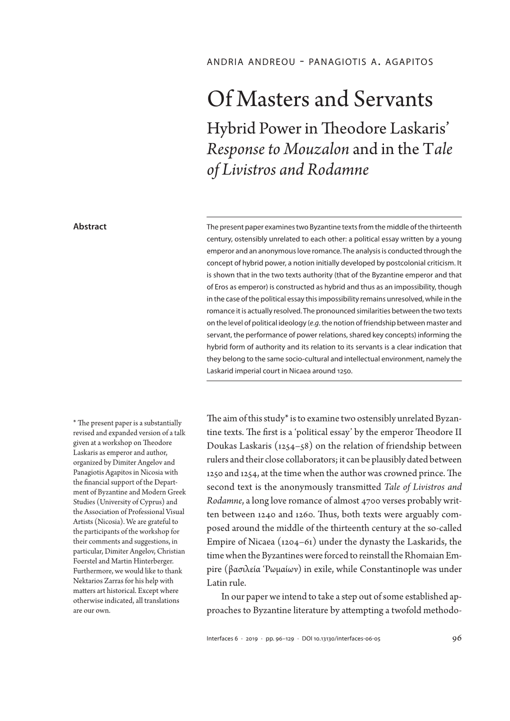 Of Masters and Servants: Hybrid Power in Theodore Laskaris