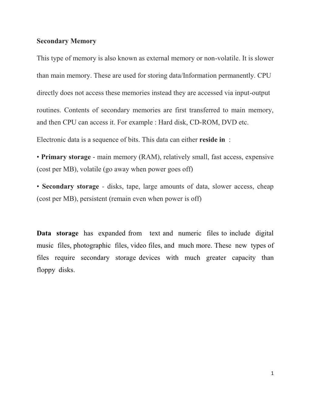 Secondary Memory