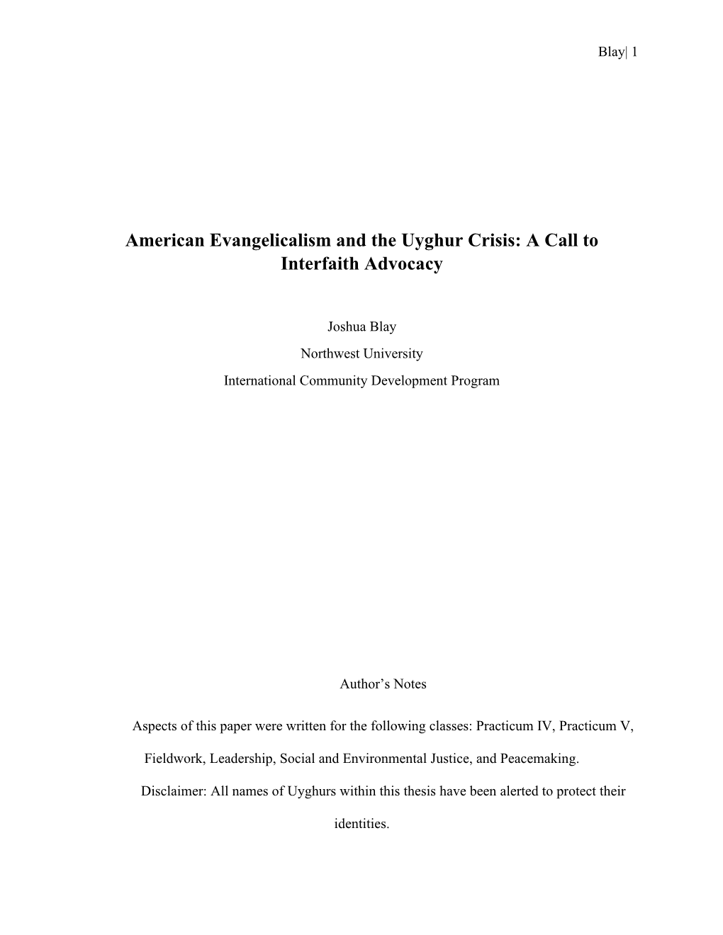 American Evangelicalism and the Uyghur Crisis: a Call to Interfaith Advocacy