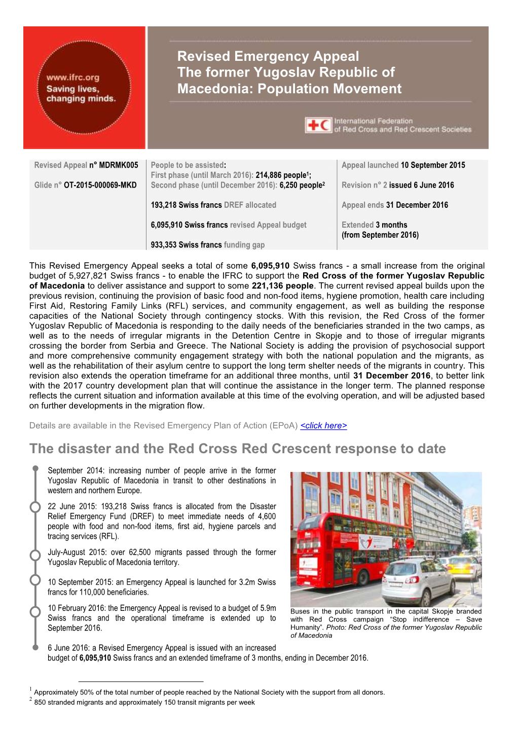 The Disaster and the Red Cross Red Crescent Response to Date