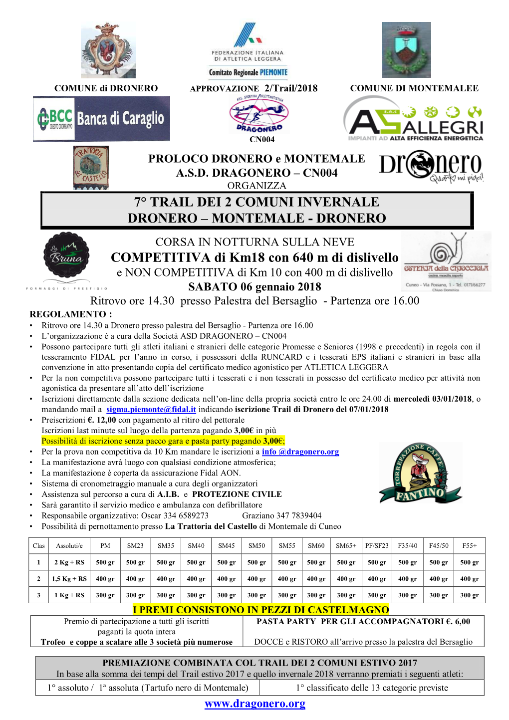 7° Trail Dei 2 Comuni Invernale Dronero – Montemale - Dronero