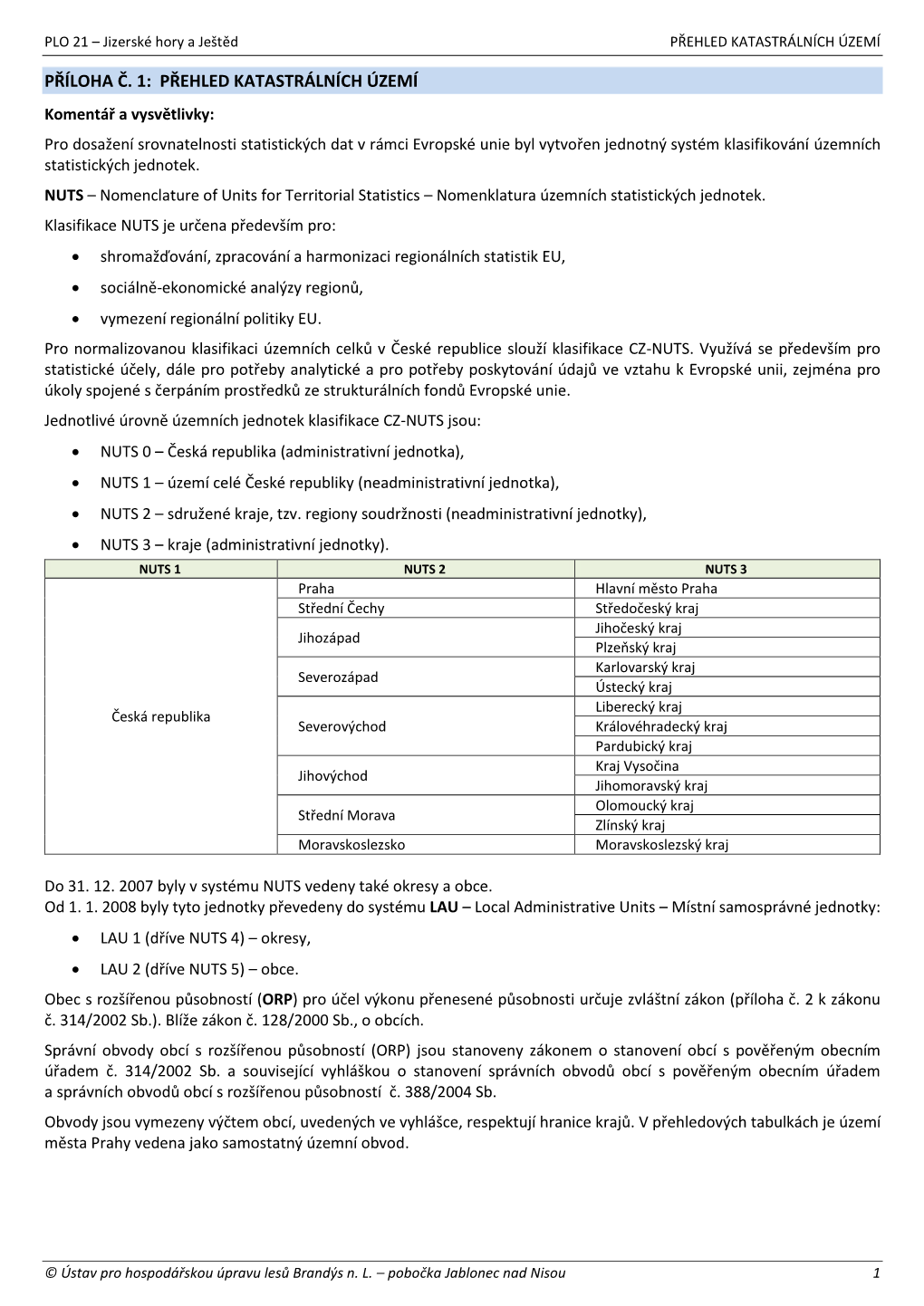 Příloha Č.1 Přehled Katastrálních Území V PLO 21