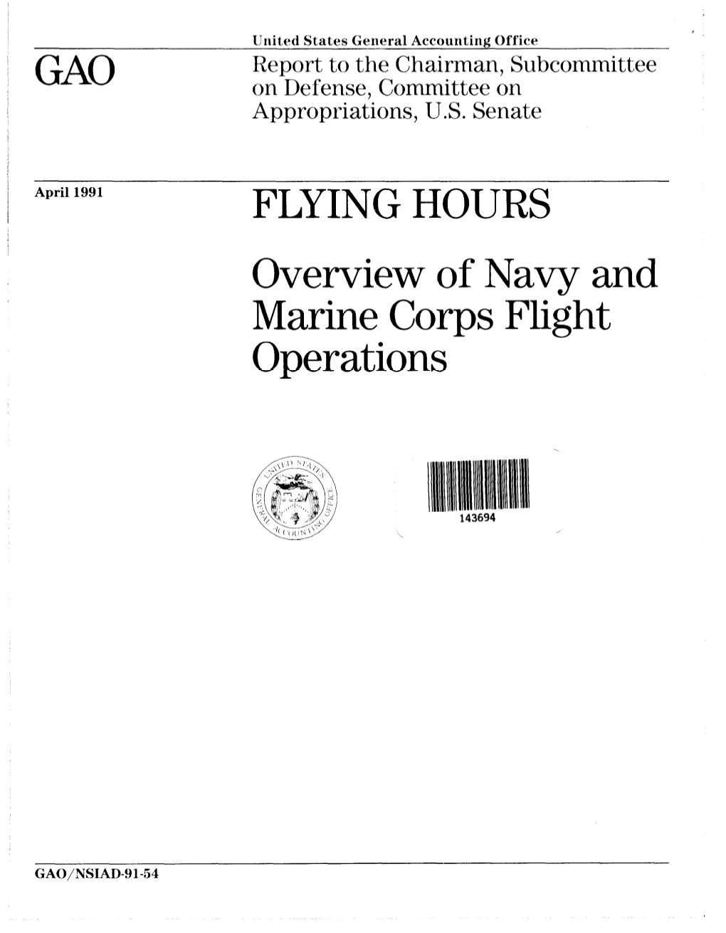 NSIAD-91-54 Flying Hours: Overview of Navy and Marine Corps Flight Operations