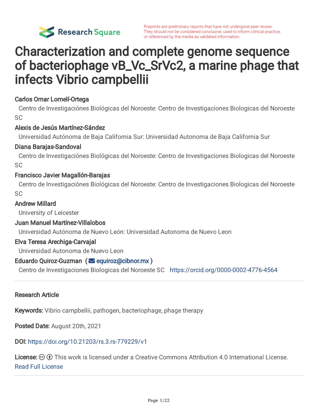 Characterization and Complete Genome Sequence of Bacteriophage Vb Vc Srvc2, a Marine Phage That Infects Vibrio Campbellii