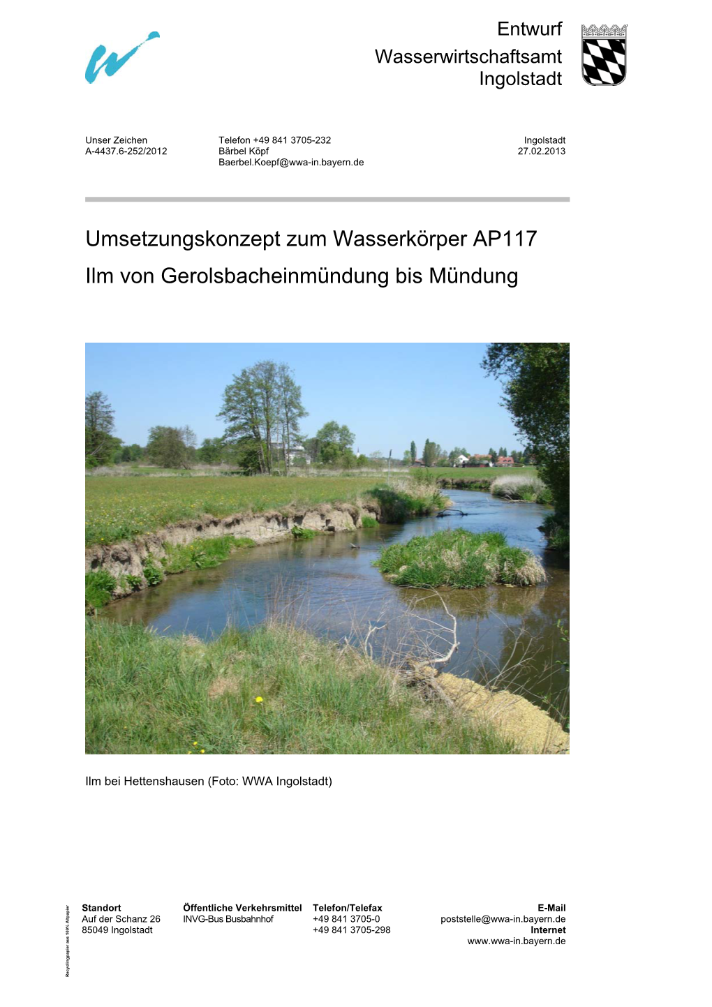 Umsetzungskonzept Zum Wasserkörper AP117 Ilm Von Gerolsbacheinmündung Bis Mündung