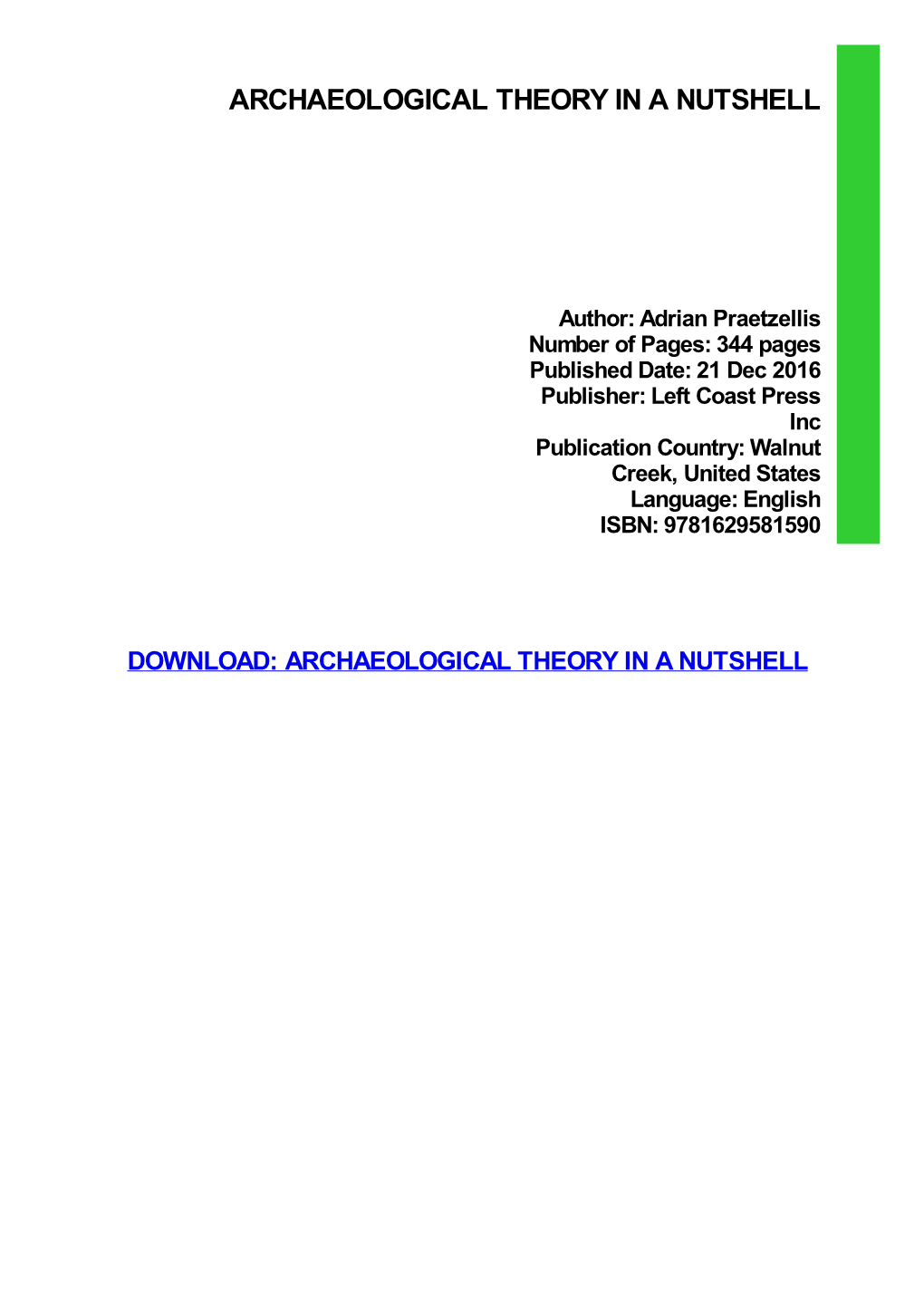 Read Book Archaeological Theory in a Nutshell