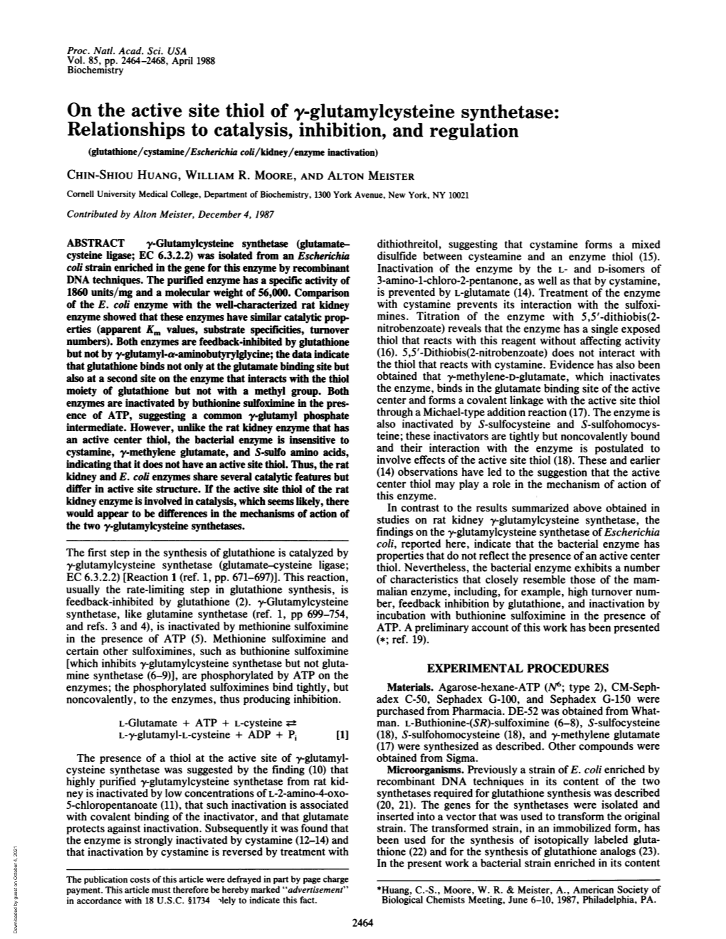 On the Active Site Thiol of Y-Glutamylcysteine Synthetase